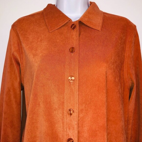 Appleseeds Shacket Barn Jacket Womens 8 Orange Faux Suede Stretch Long Sleeve - Picture 3 of 7